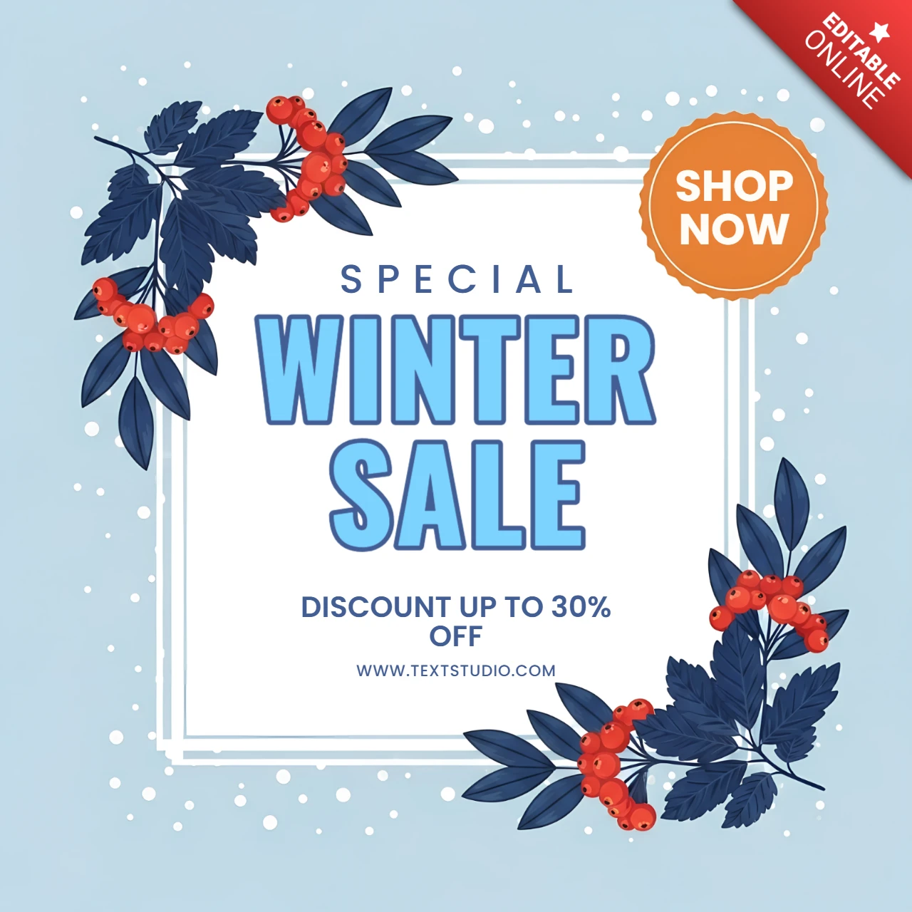 Modello promozionale di vendita invernale con design floreale per post sui social media