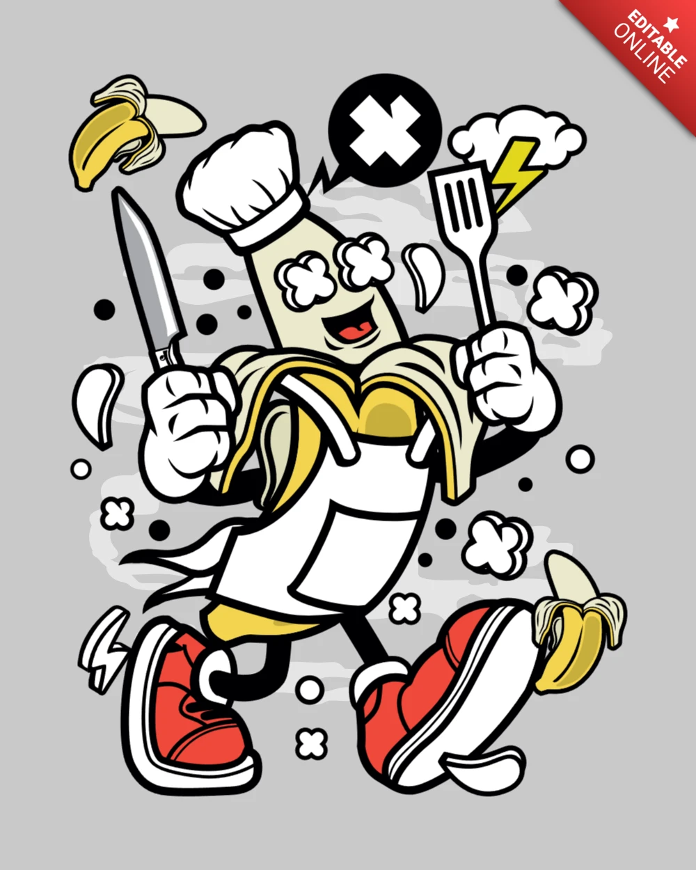 Chef Banana Cartoon Character T-shirt Design Template