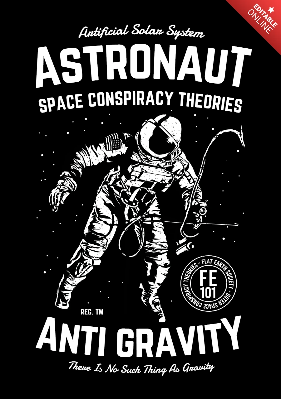宇宙飛行士の宇宙陰謀説Tシャツデザインテンプレート