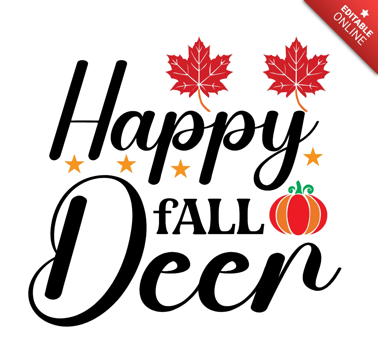 Happy Fall Deer Pumpkin T-shirt Design Template