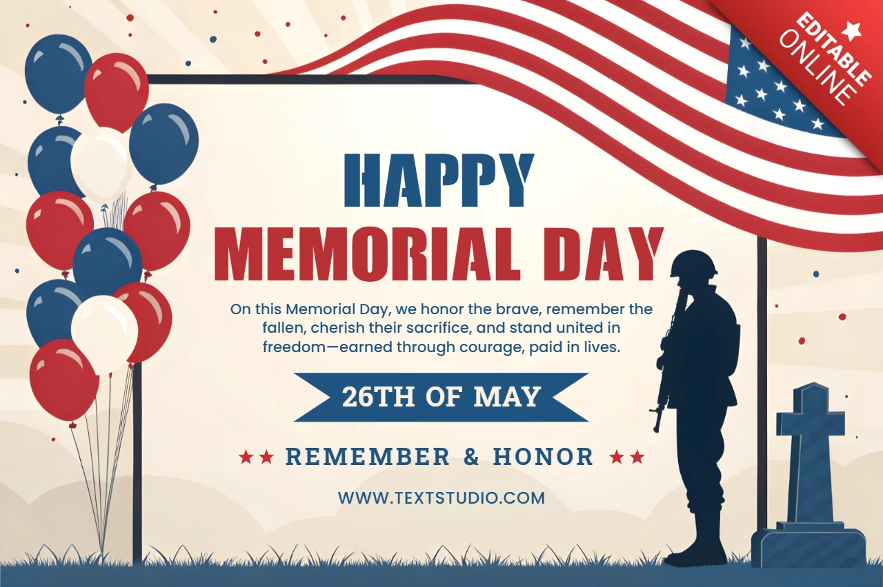 Patriotic Memorial Day Design Template with Balloons and Flag Elements