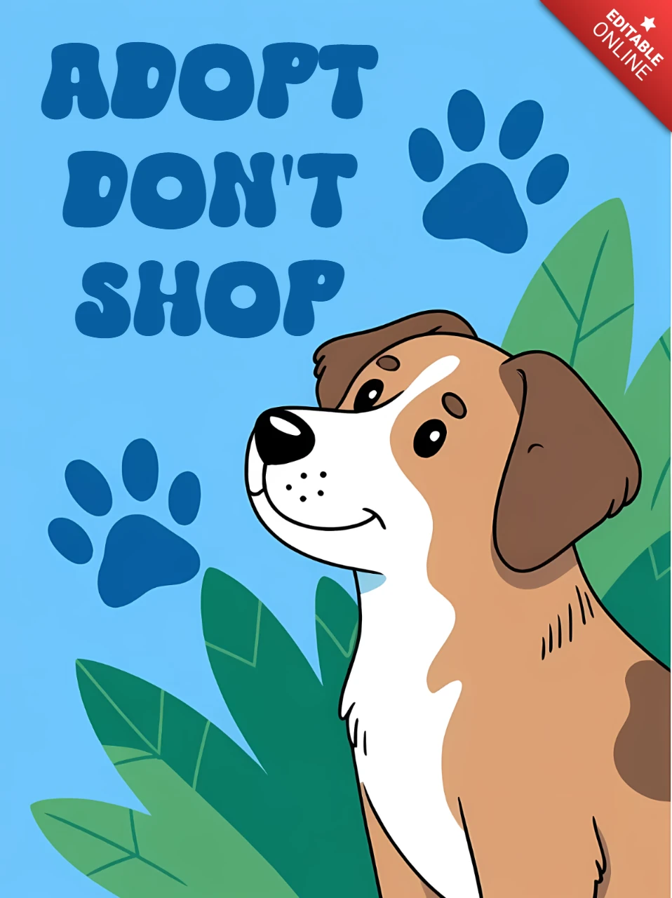 Plantilla de cartel de adopción de perro juguetón con diseño de dibujos animados
