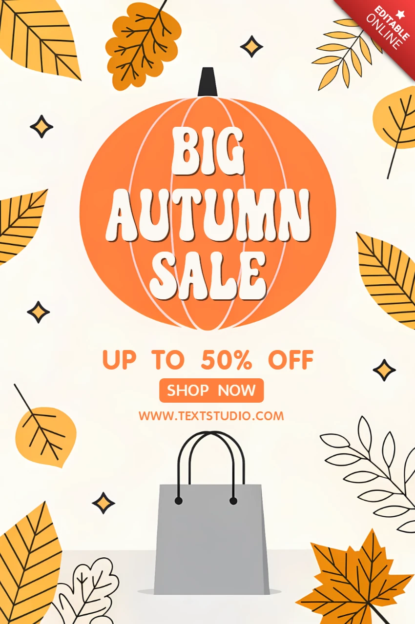 Modèle promotionnel de vente d'automne avec design de citrouille et de feuille pour flyers