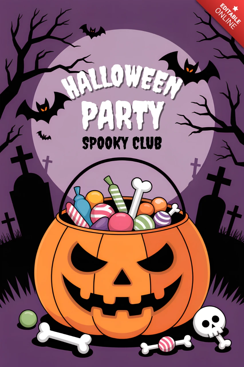 Template de design de festa de Halloween assustadora com abóbora e doces para panfletos
