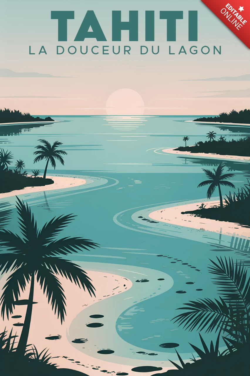 Tahiti Tropical Landscape Design Template for Poster or Print