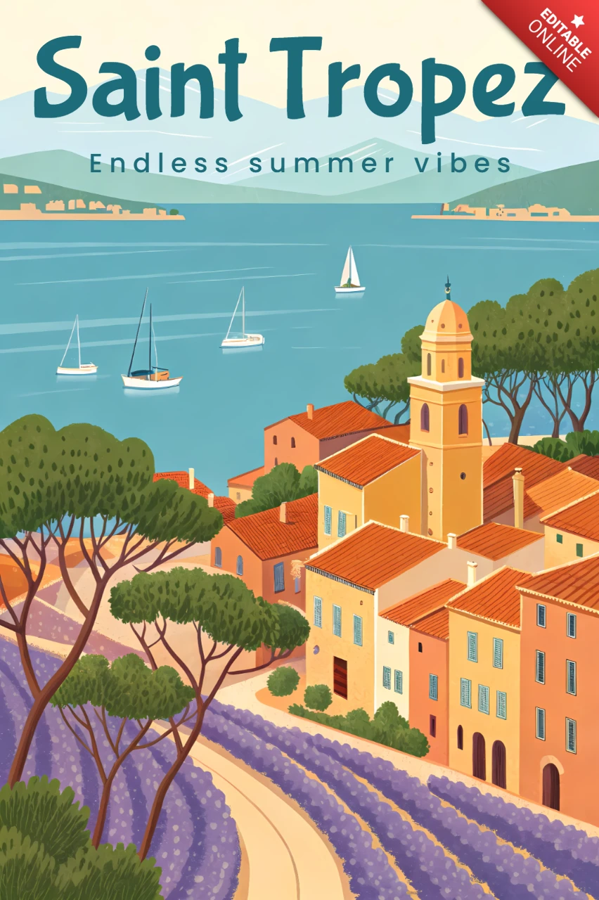 Saint Tropez Summer Vibes Design Template for Travel Posters