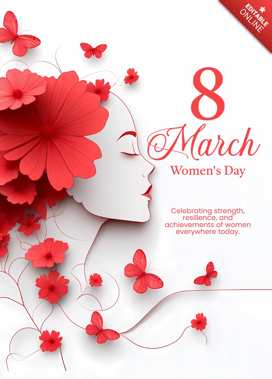 Pôster floral minimalista com design elegante para comemoração do Dia da Mulher