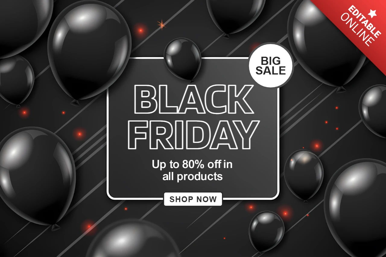 Modelo de design de venda da Black Friday com balões para folhetos promocionais