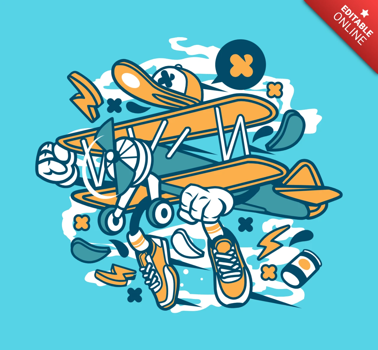 Aeroplane cartoon character t-shirt design template