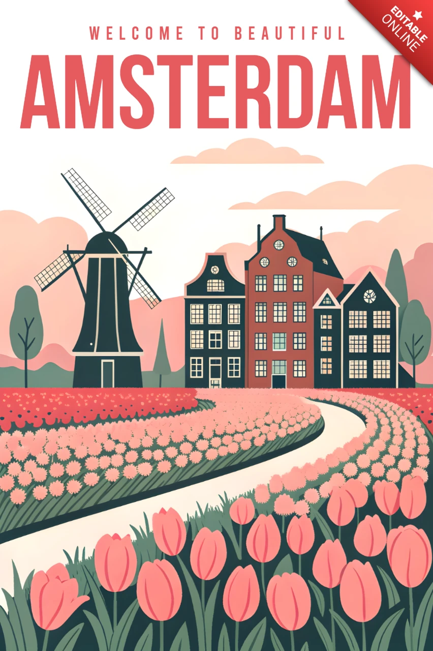 Amsterdam florale Illustration für Retro-Flugreise-Plakate Vorlage