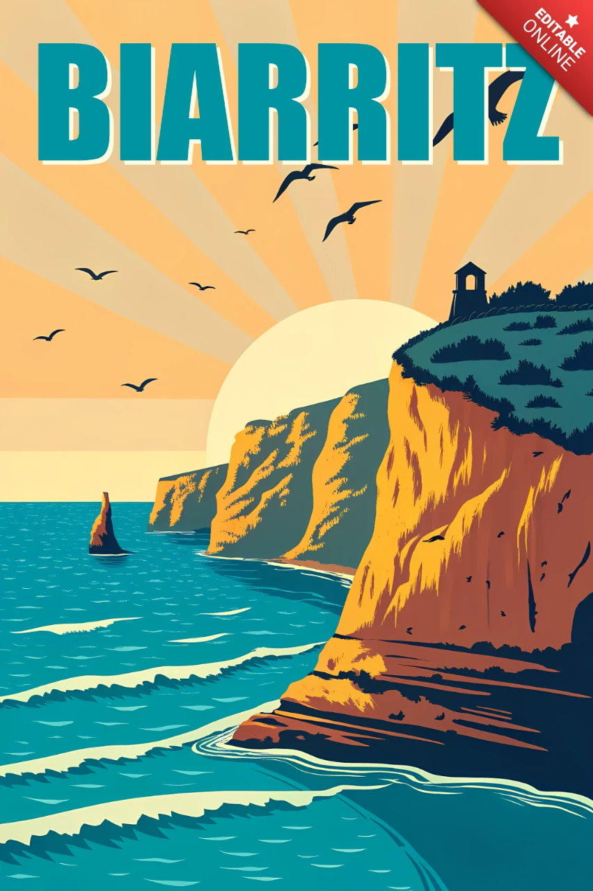 Vintage Biarritz Design Vorlage für Reiseposter
