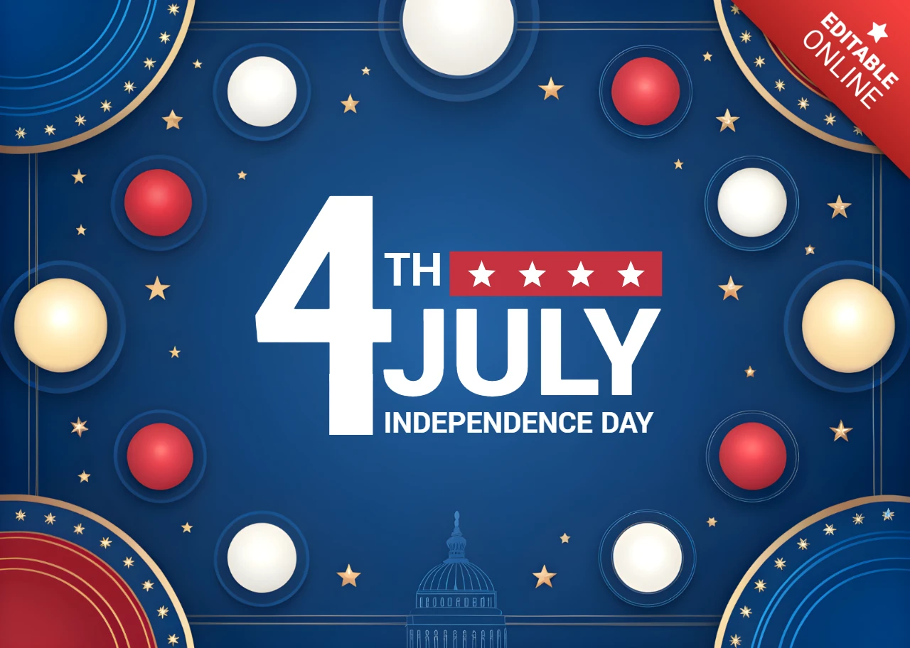 Template de celebração do dia da independência de 4 de julho com design de estrelas e listras
