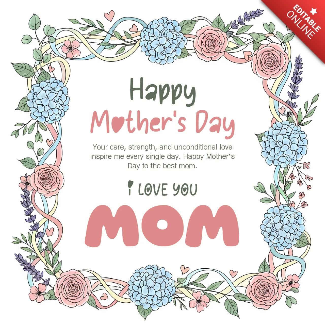 Vintage Floral Frame Mother’s Day Greeting Card Template