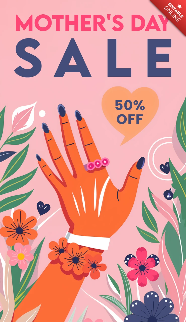 Muttertag Verkauf Designvorlage - lebendige florale und Hand Illustration