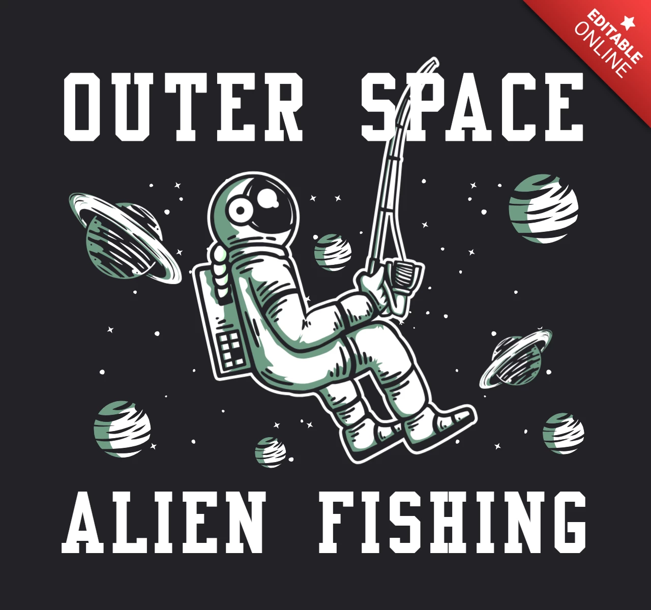 Astronaut Fishing Vintage T-Shirt Design Template