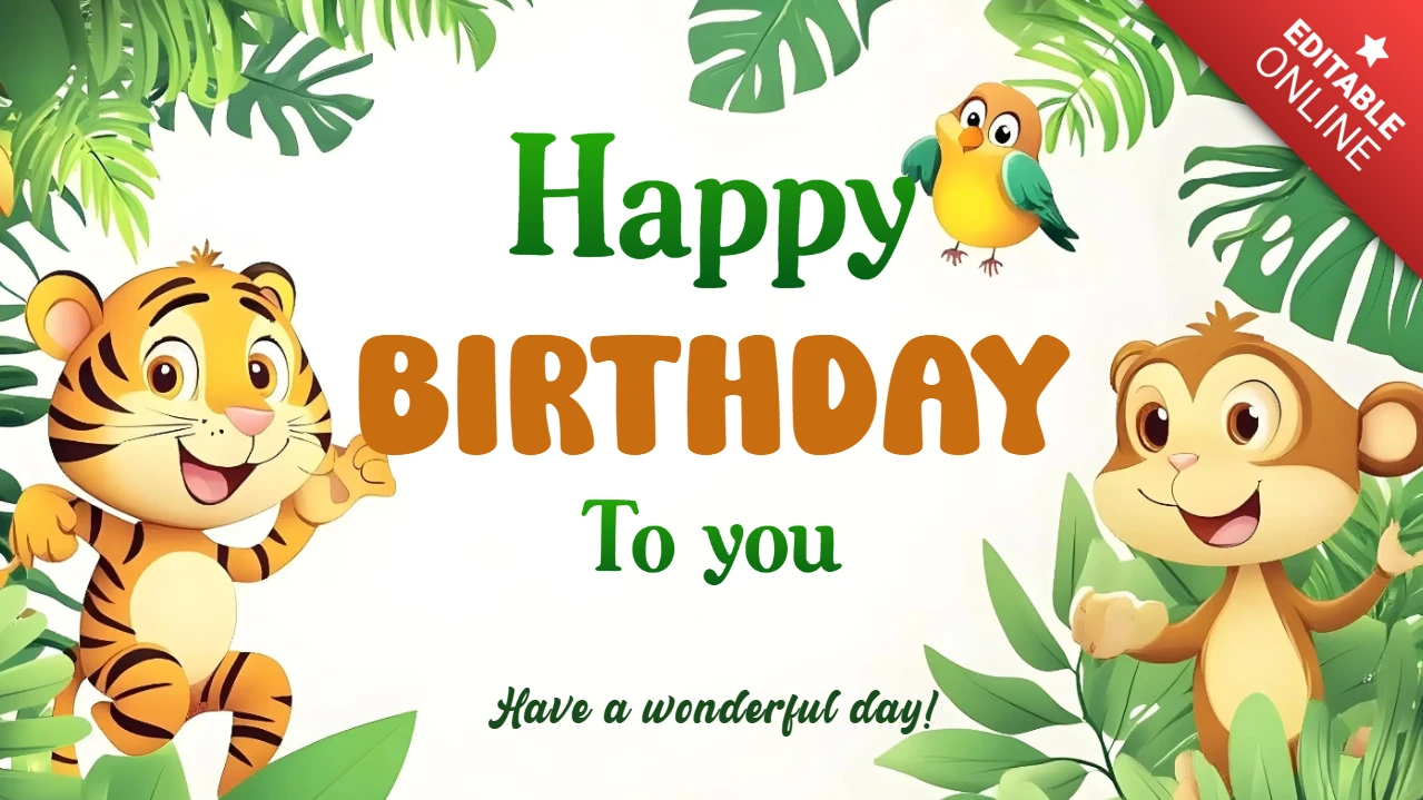 Jungle Animals Happy Birthday Card Template