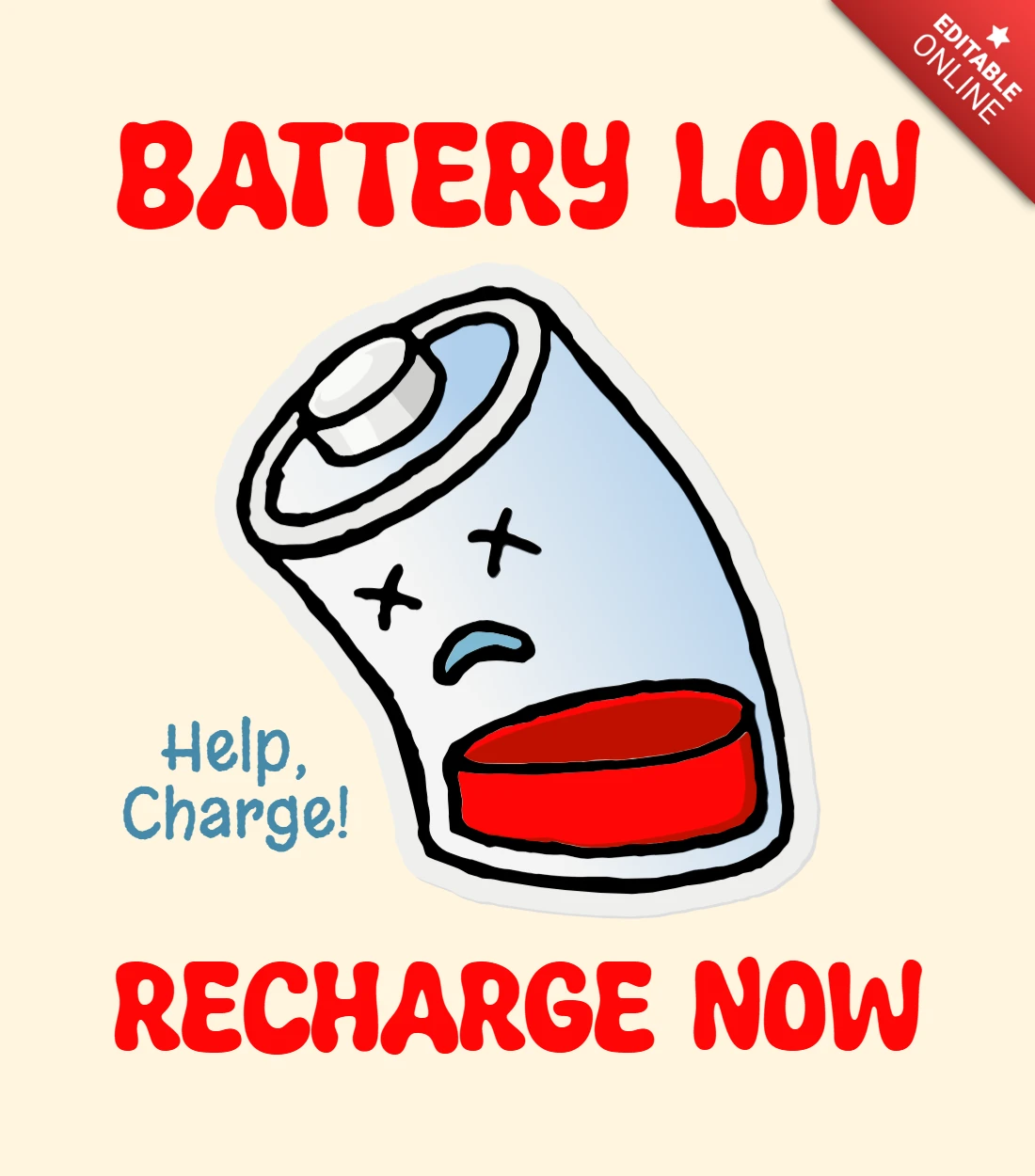 Speelse cartoon lage batterij ontwerpsjabloon voor herladen herinnering