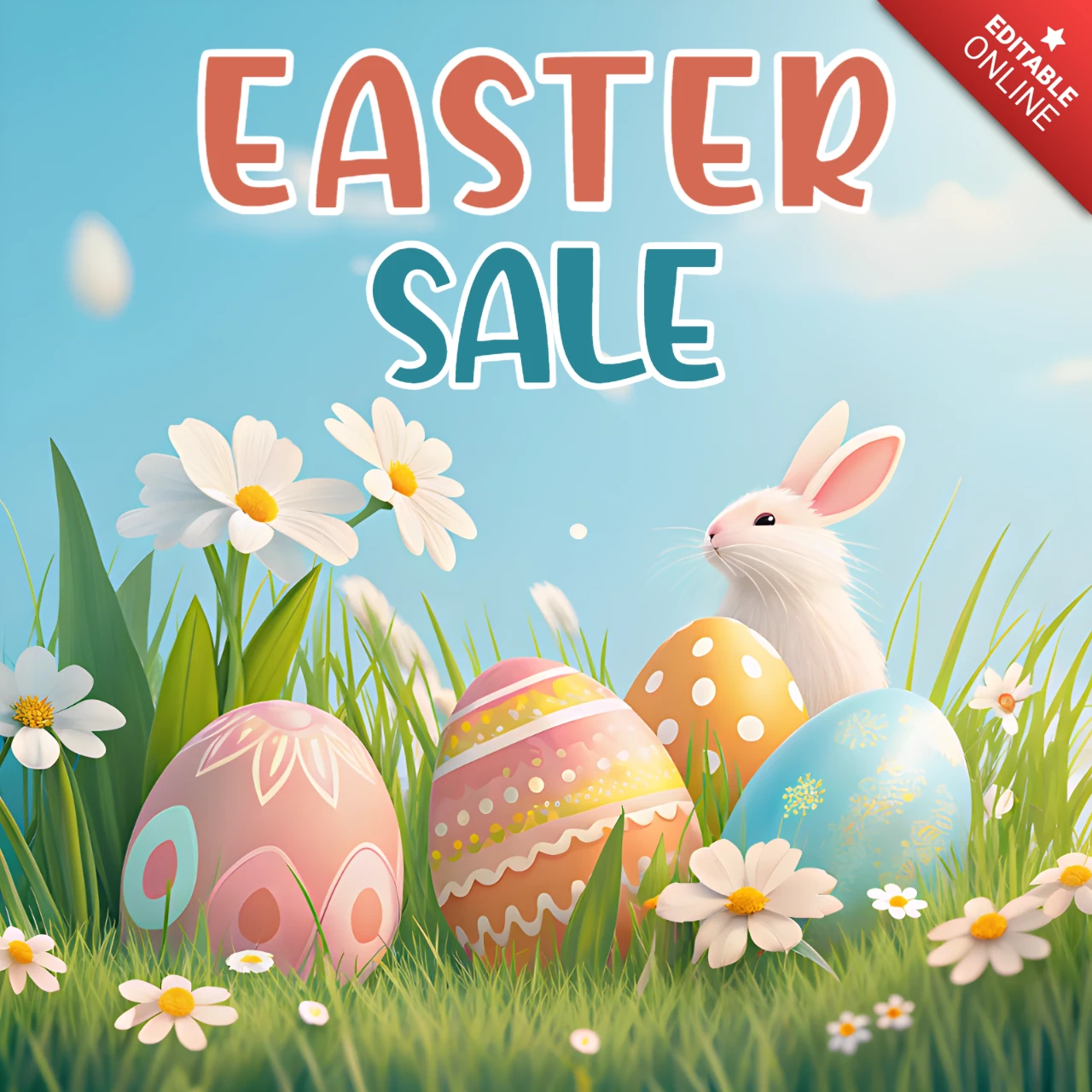 Bunte Ostern Verkauf Design-Vorlage mit spielerischen Hase und Eier