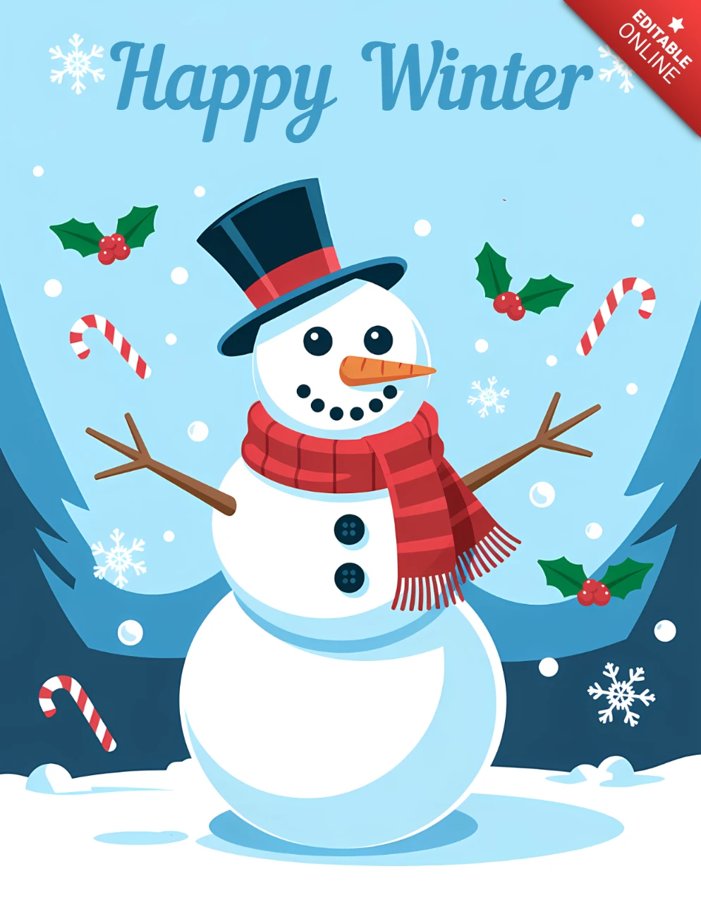 Winter-Schneemann-Designvorlage für Weihnachtsgrußkarten