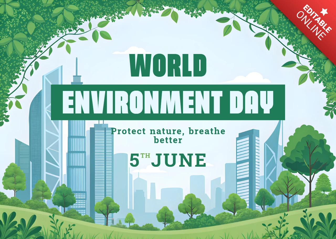 Eco-Friendly World Environment Day Design Template - Vibrant Nature and Cityscape Theme