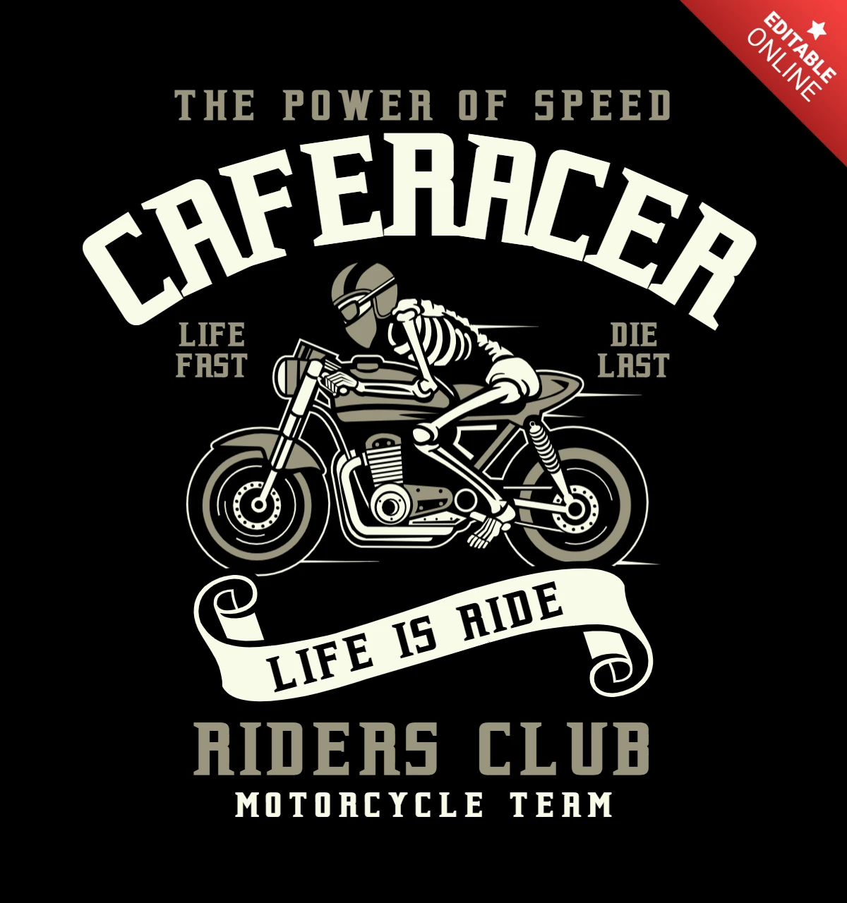 Plantilla de diseño de camiseta del club de moteros Skeleton