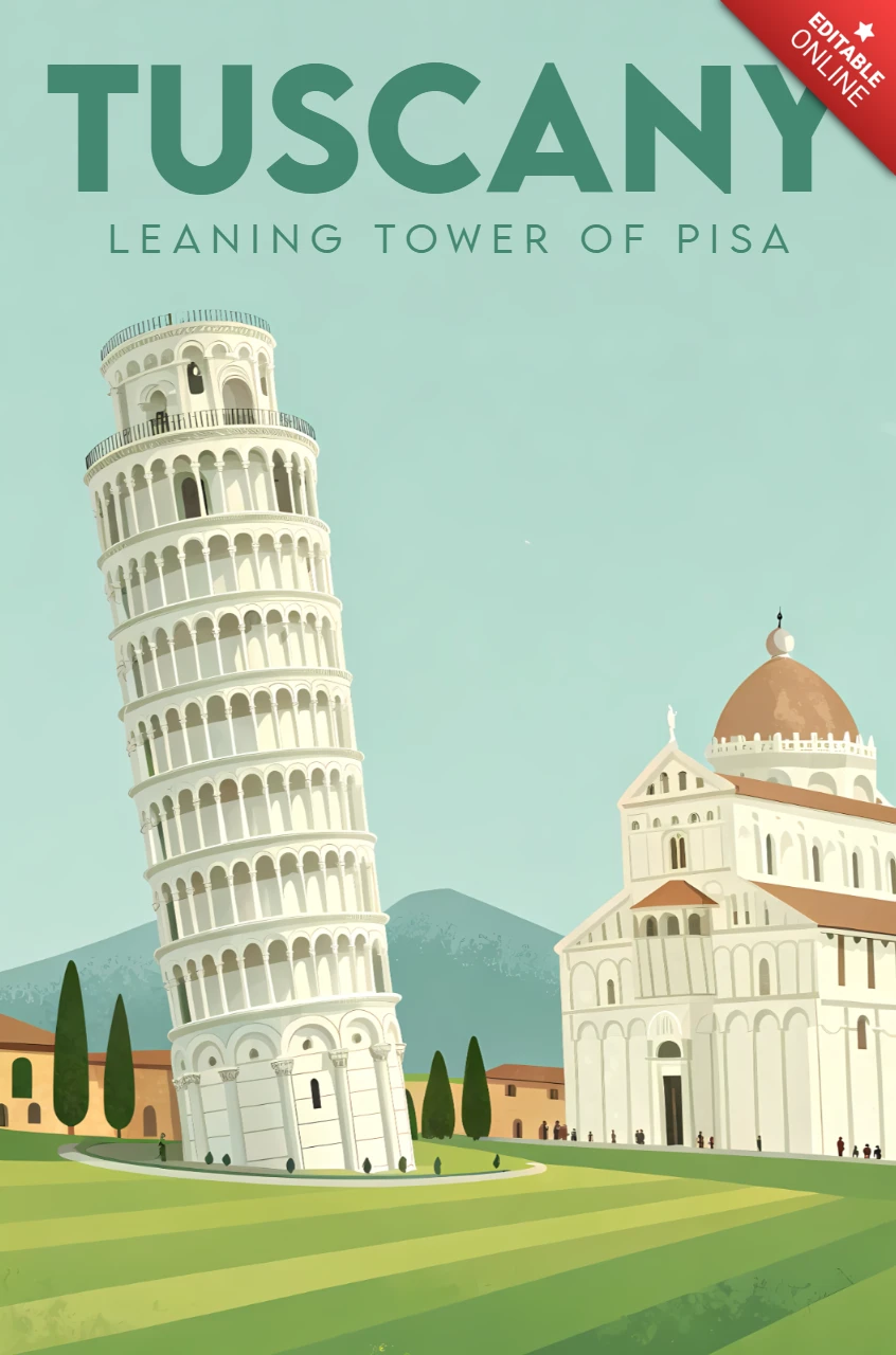 Vintage Tuscany Design Template Featuring Leaning Tower of Pisa for Travel Posters