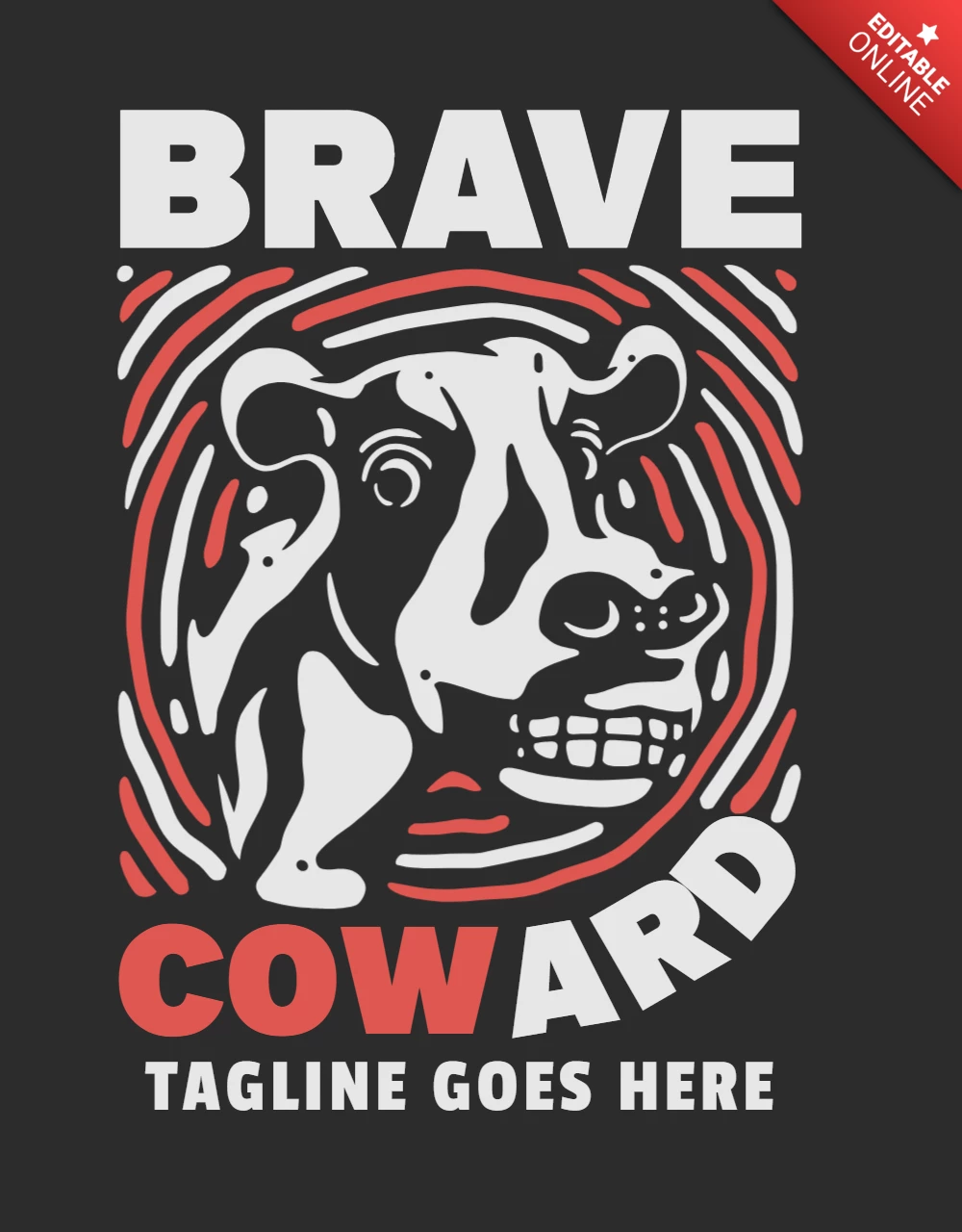 Lâche courageux avec modèle de conception de t-shirt de vache souriante
