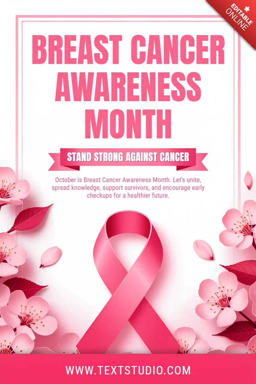 Breast Cancer Awareness Month Design Template with Floral Elements for Posters