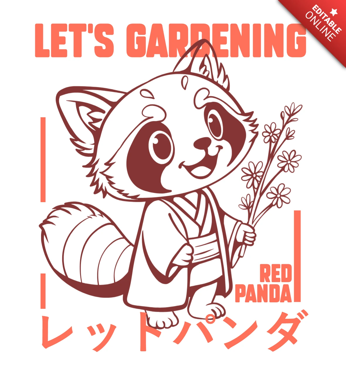 Template di design per giardinaggio con panda rosso giocoso per bambini