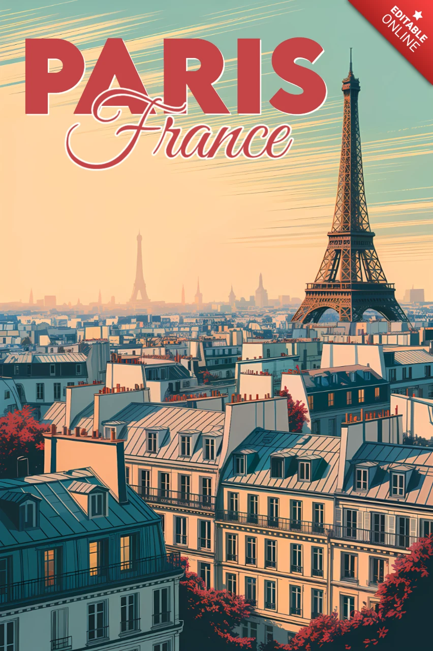 Paris France Vintage Design Template for Travel Posters