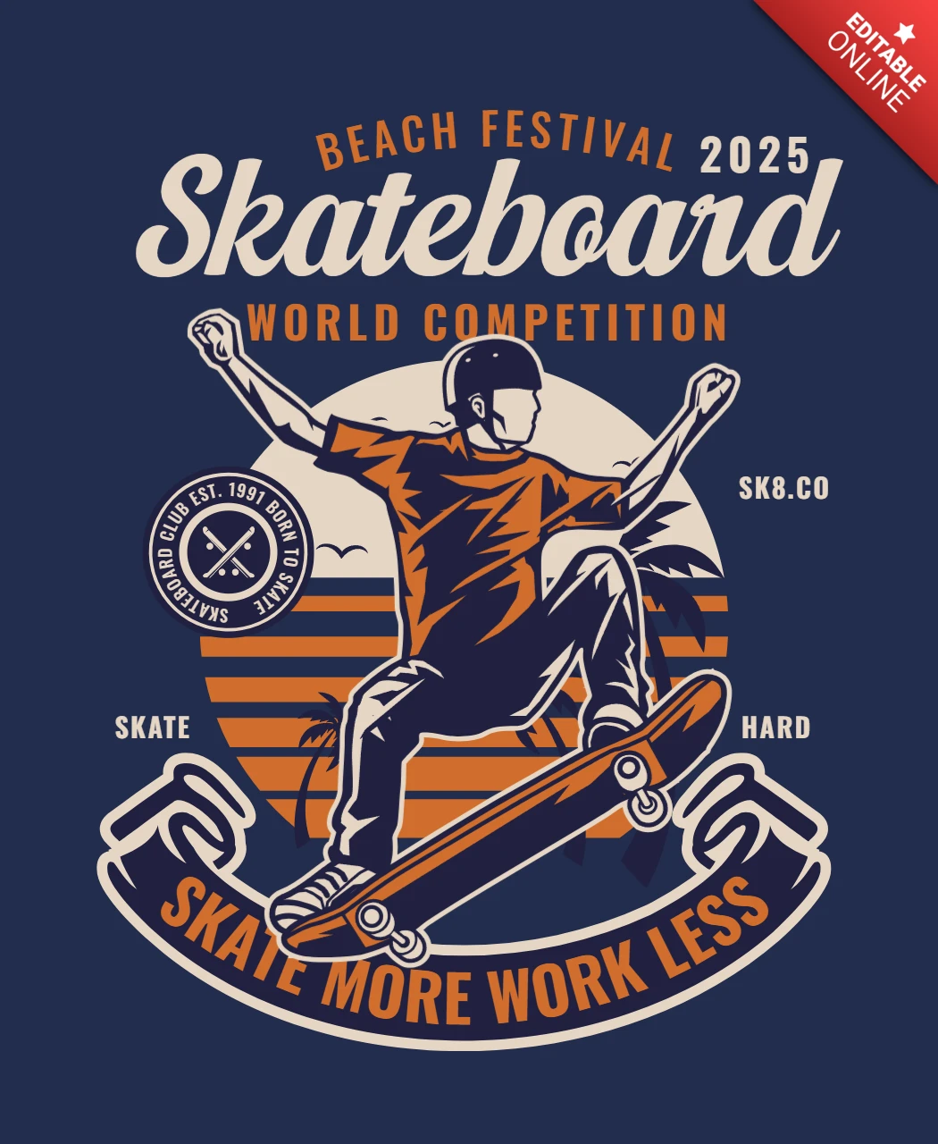 Skateboard World Competition Vintage T-shirt Design Template