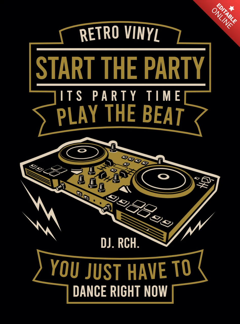 Retro-Vinyl-T-Shirt-Designvorlage zum Starten der Party
