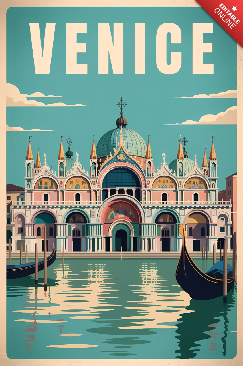 Modèle d'affiche de voyage vintage de Venise pour décoration murale