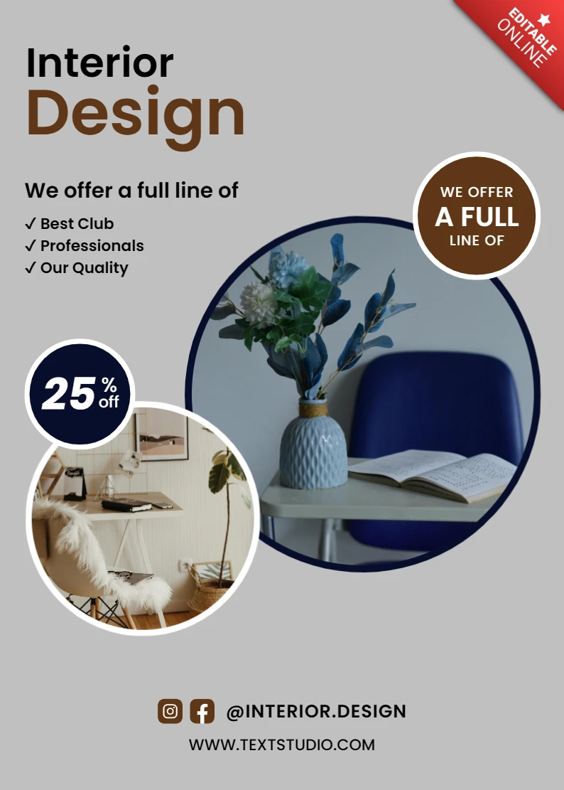Modernes Innendesign-Vorlage für Werbeflyer mit eleganten floralen Elementen