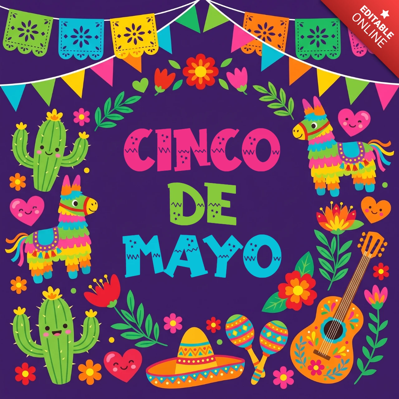 Cinco de Mayo Poster with Sombreros, Maracas and Guitars, for Festive Mexican Holiday Design