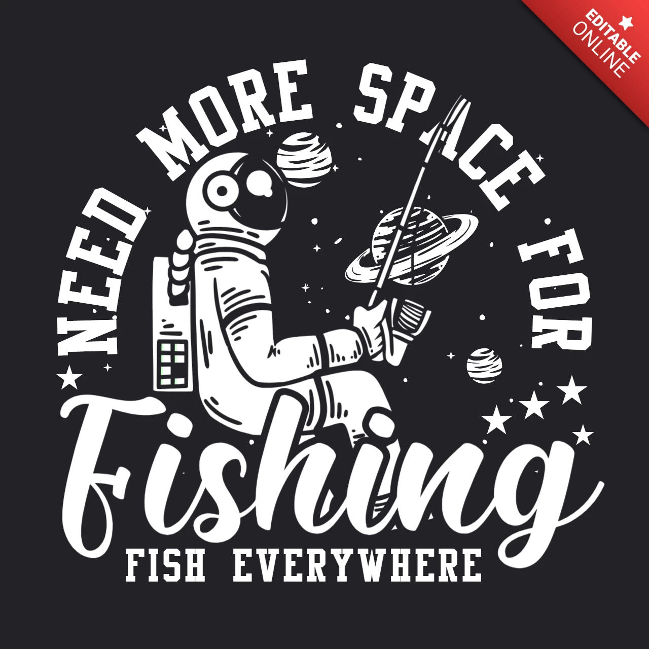 Modello di design t-shirt vintage da pesca astronauta