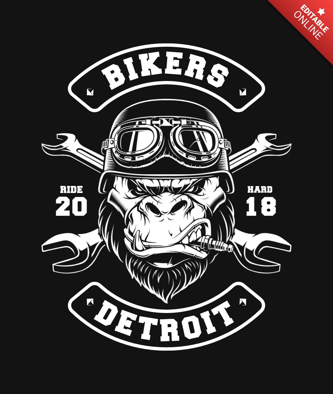 Gorilla Biker With Crossed Wrenches T-Shirt Design Template