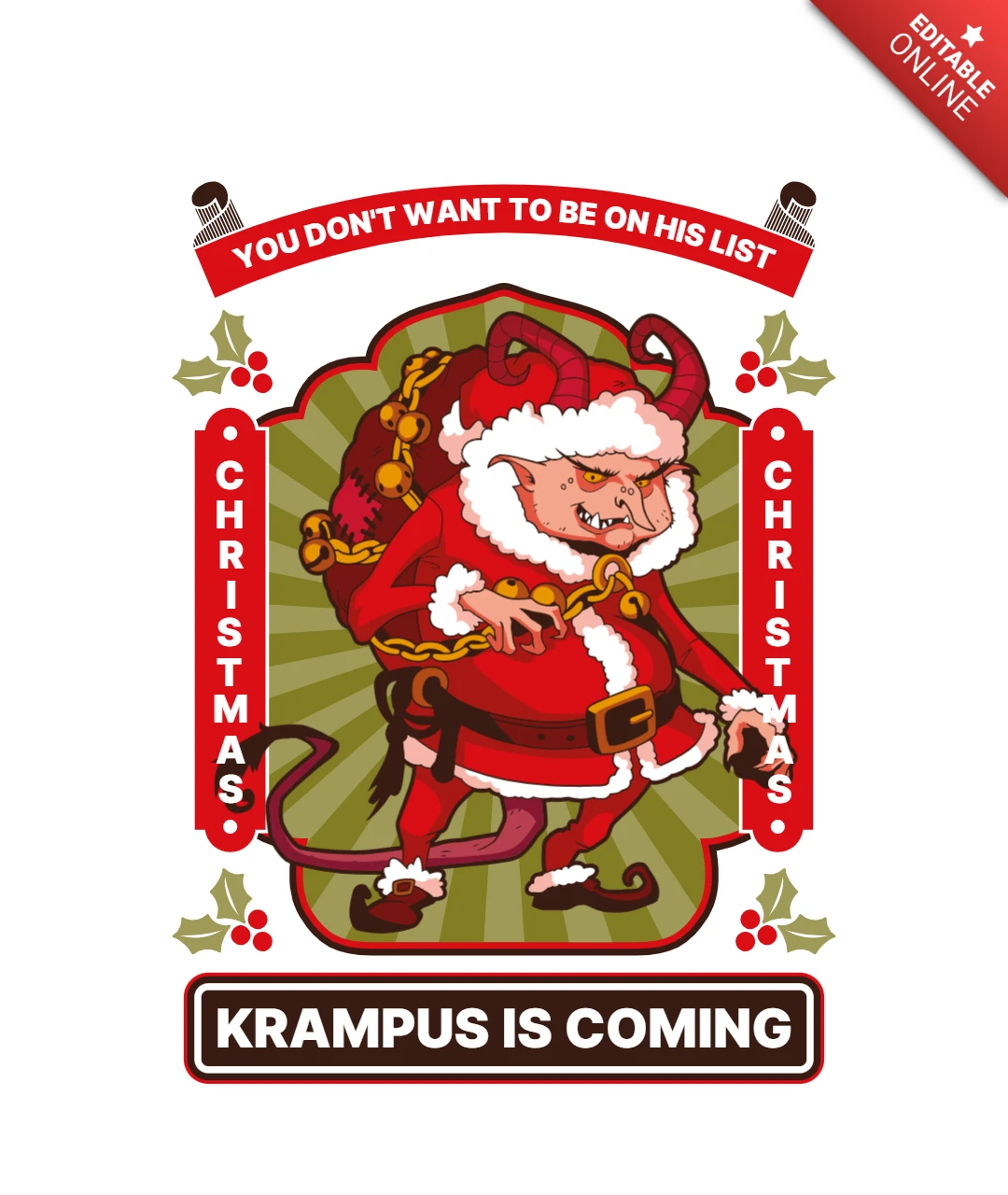Krampus is coming (Le Krampus arrive) dessin animé de Noël, modèle de t-shirt design