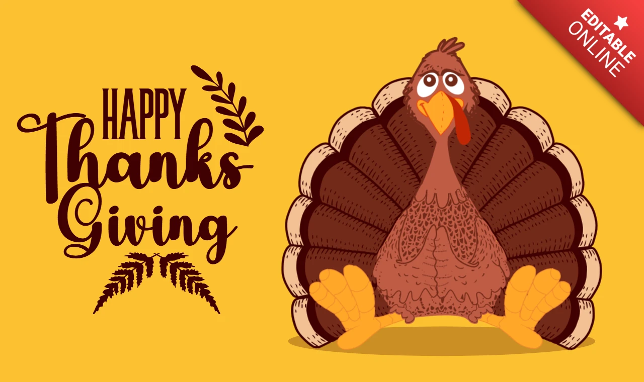 Happy Thanksgiving Greeting Card Template with Cartoon Turkey Design