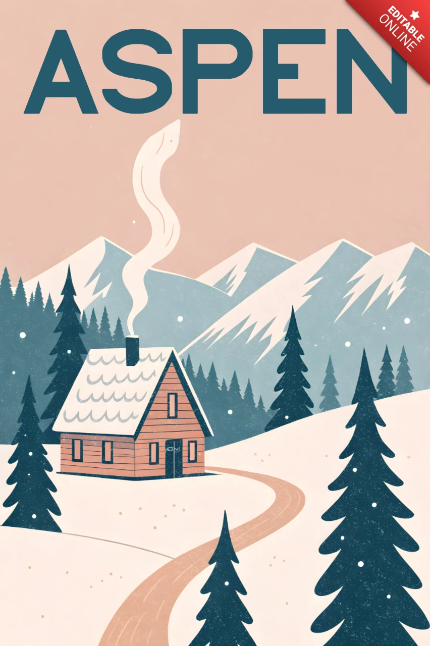 Vintage aspen cabin ontwerp sjabloon voor winterreisposters