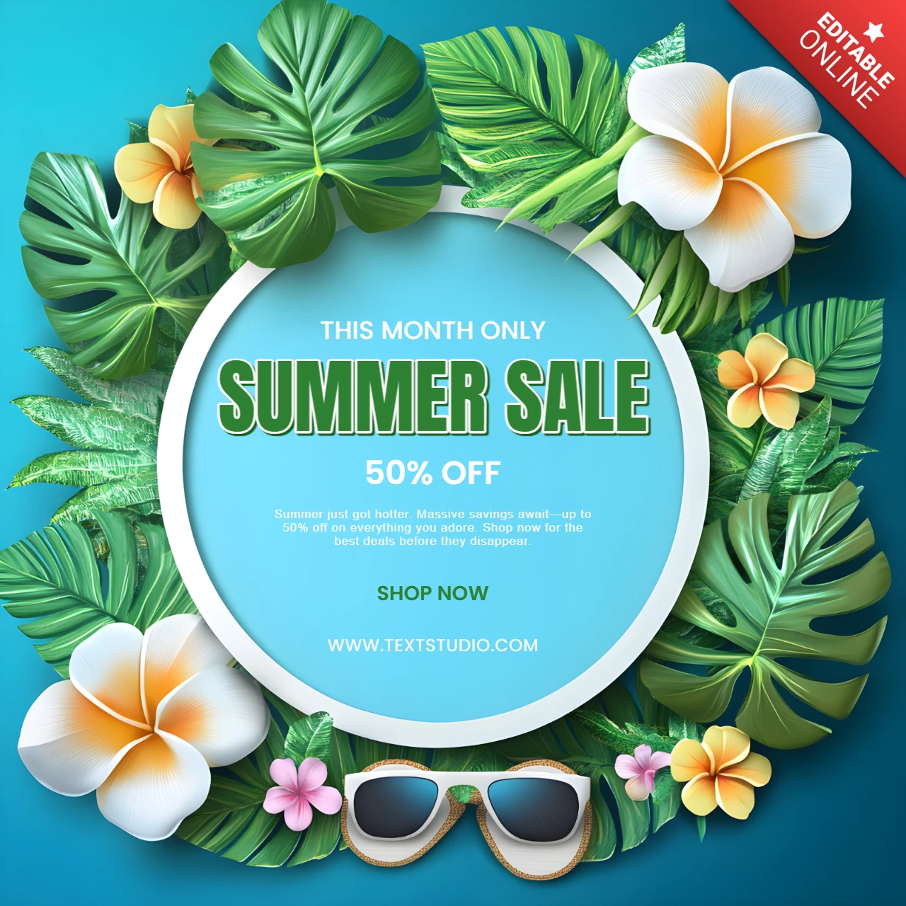 Conception d'un modèle pour les soldes d'été avec des éléments floraux tropicaux
