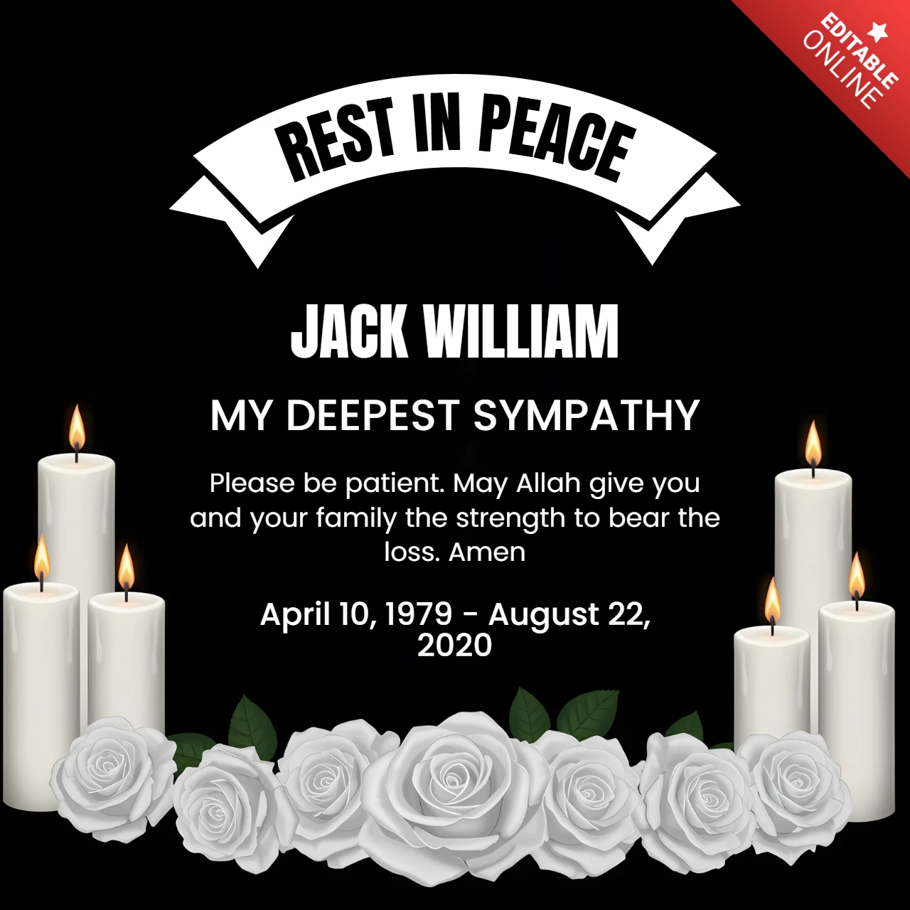Plantilla de diseño de tarjeta de simpatía elegante con velas y rosas
