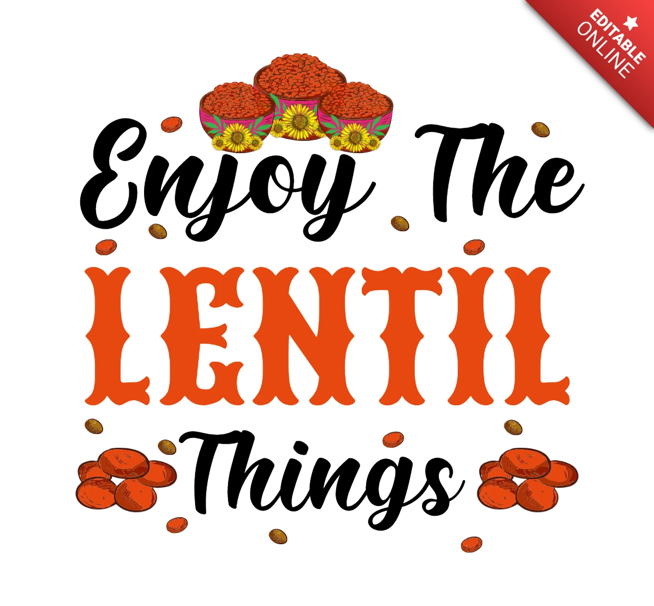 Disfruta de la plantilla de diseño de camiseta vegana de lentejas