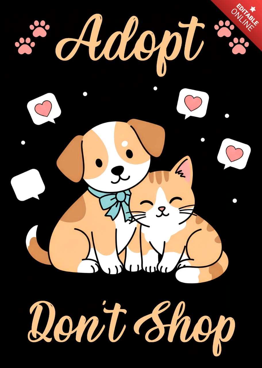 Adoptiere ein Haustier Designvorlage niedliche Tierillustration für Poster