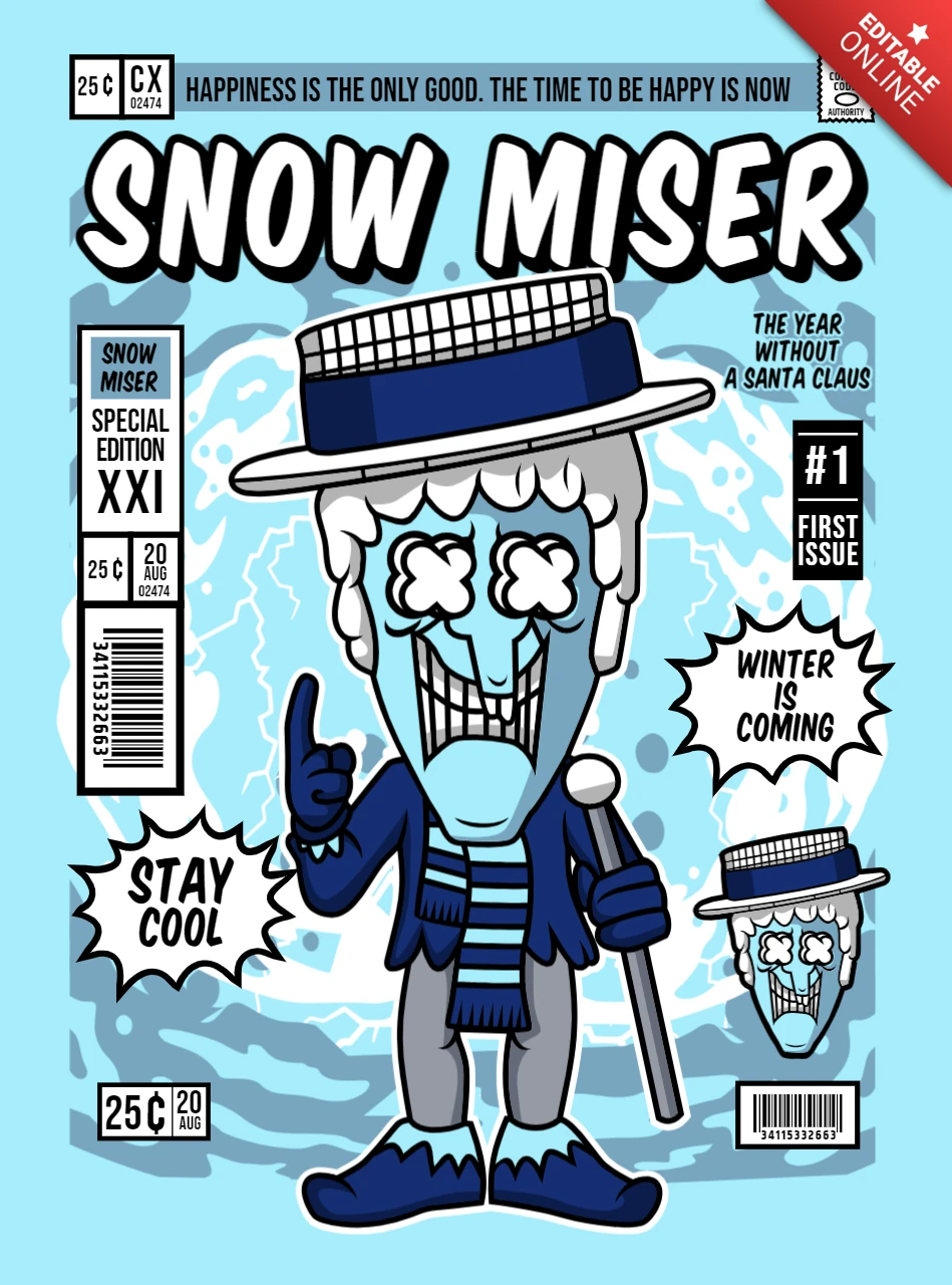 Modelo de design de capa de revista de personagem de desenho animado Snow Miser