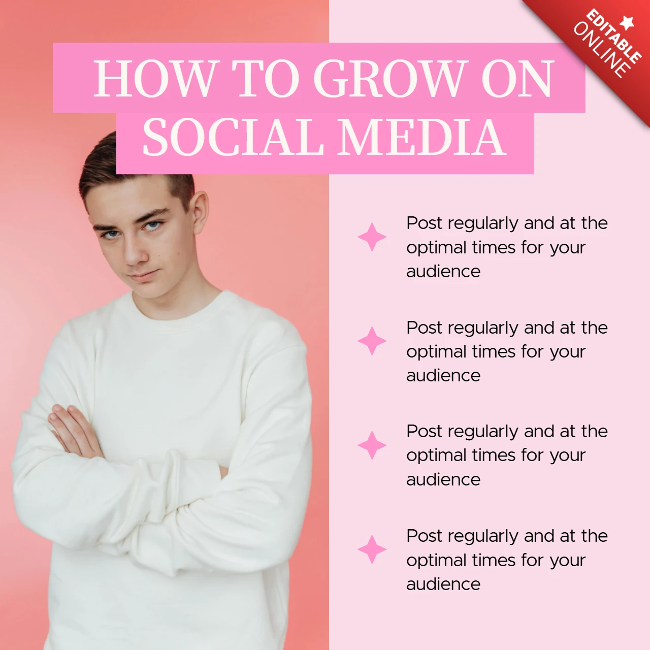 Dicas de crescimento de mídia social modelo de design de postagem do Instagram