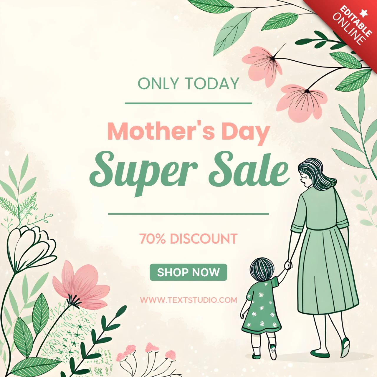 Modèle de vente de fleurs pour la fête des mères - graphique promotionnel modifiable