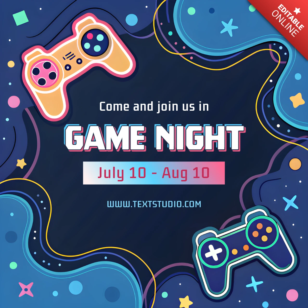 Colorful Game Night Invitation Template Design with Controllers