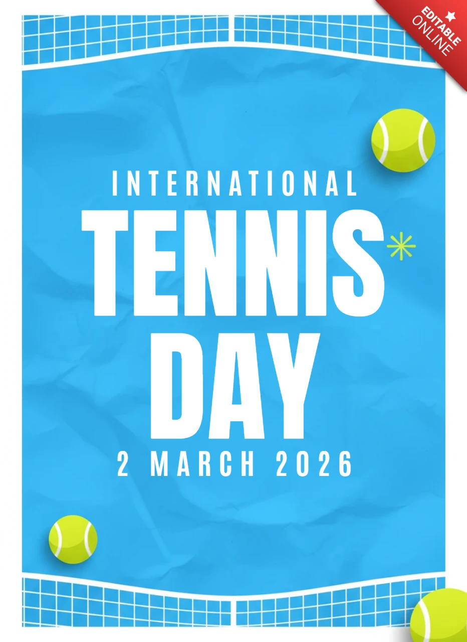 Uluslararası tenis günü 2026 afişi mavi arka plan, fileler ve spor tarzı ile