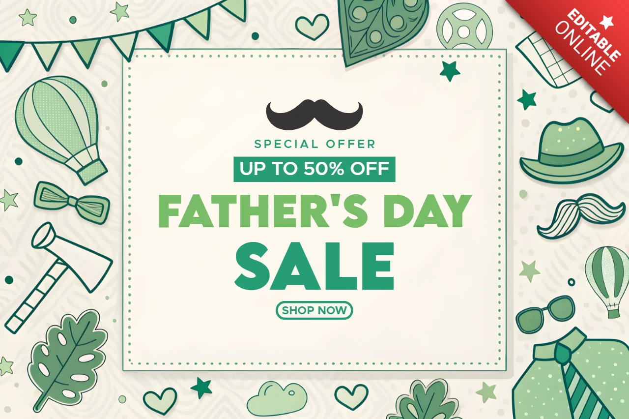 Editable Father's Day Sale Template Design in Playful Green Illustration Style